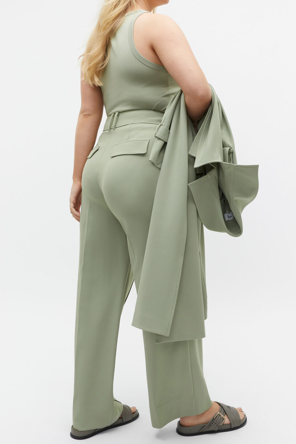 Button Detail Trouser  Pale Olive