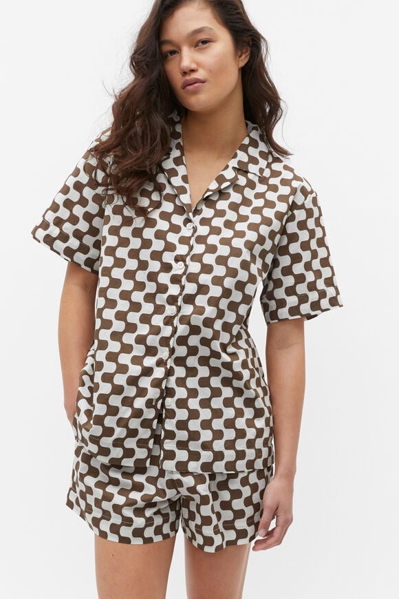 Retro Print Shirt and Short PJ Set  Affogato Retro  hi-res
