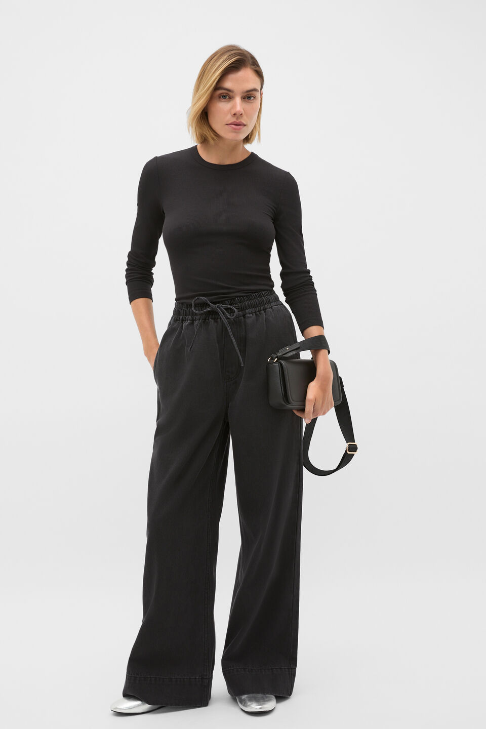 Core Rib Crew Neck Top  Black