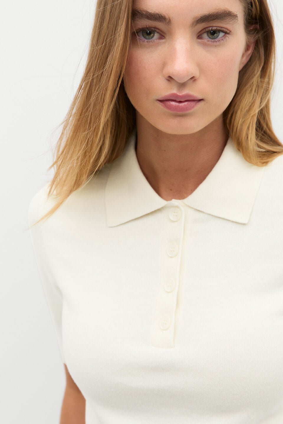 Knit Polo Top  Buttercream