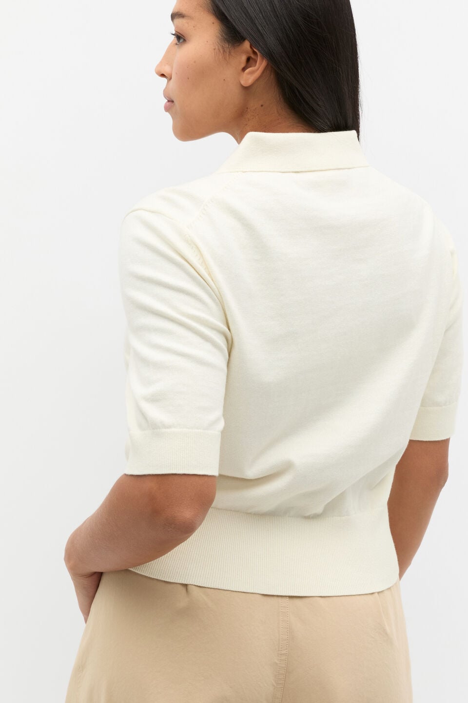 Knit Polo Top  Buttercream