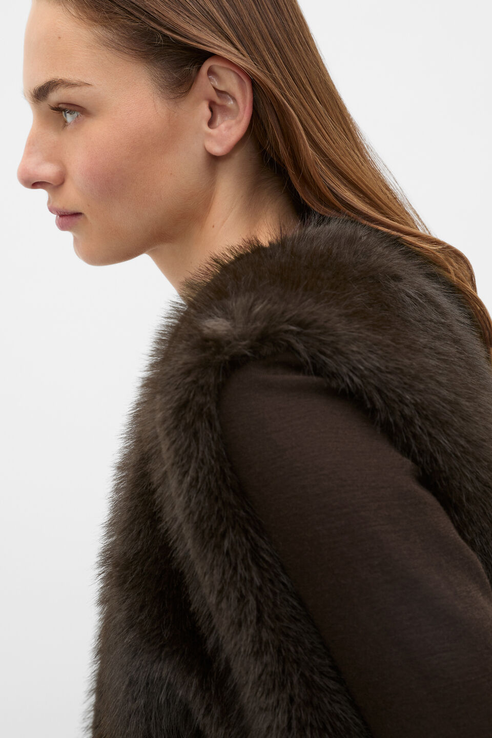 Faux Fur Gilet  Coffee Bean