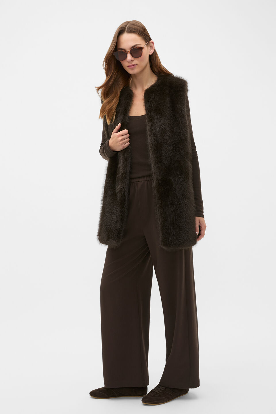 Faux Fur Gilet  Coffee Bean