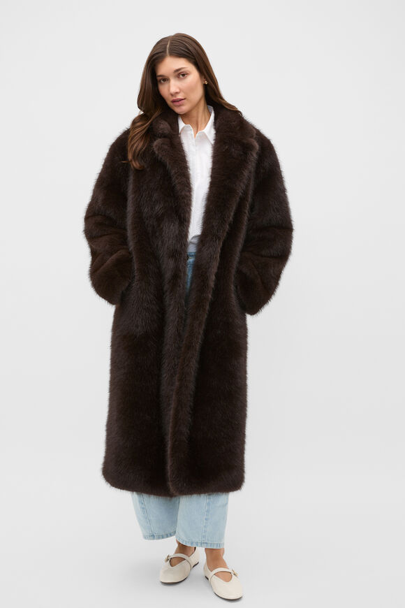 Maxi Faux Fur Coat  Coffee Bean  hi-res