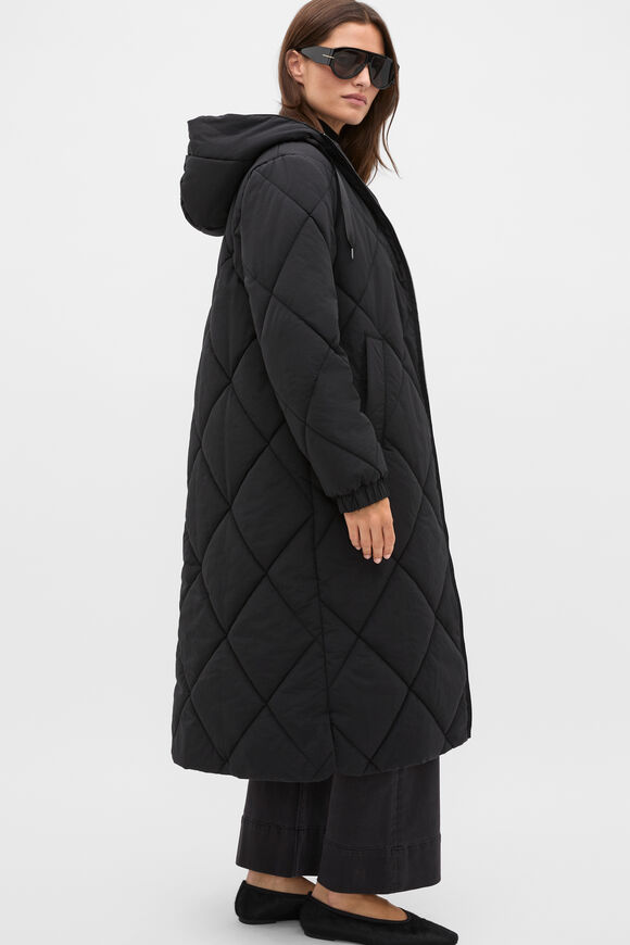 Longline Puffer Coat  Black  hi-res