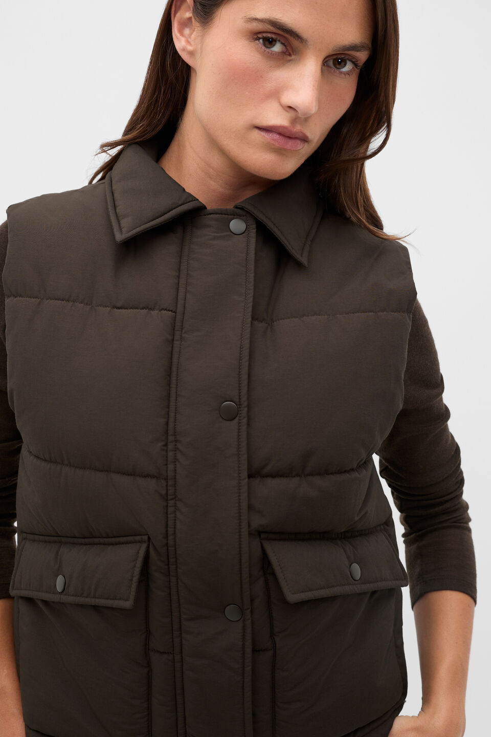Casual Puffer Vest  Coffee Bean