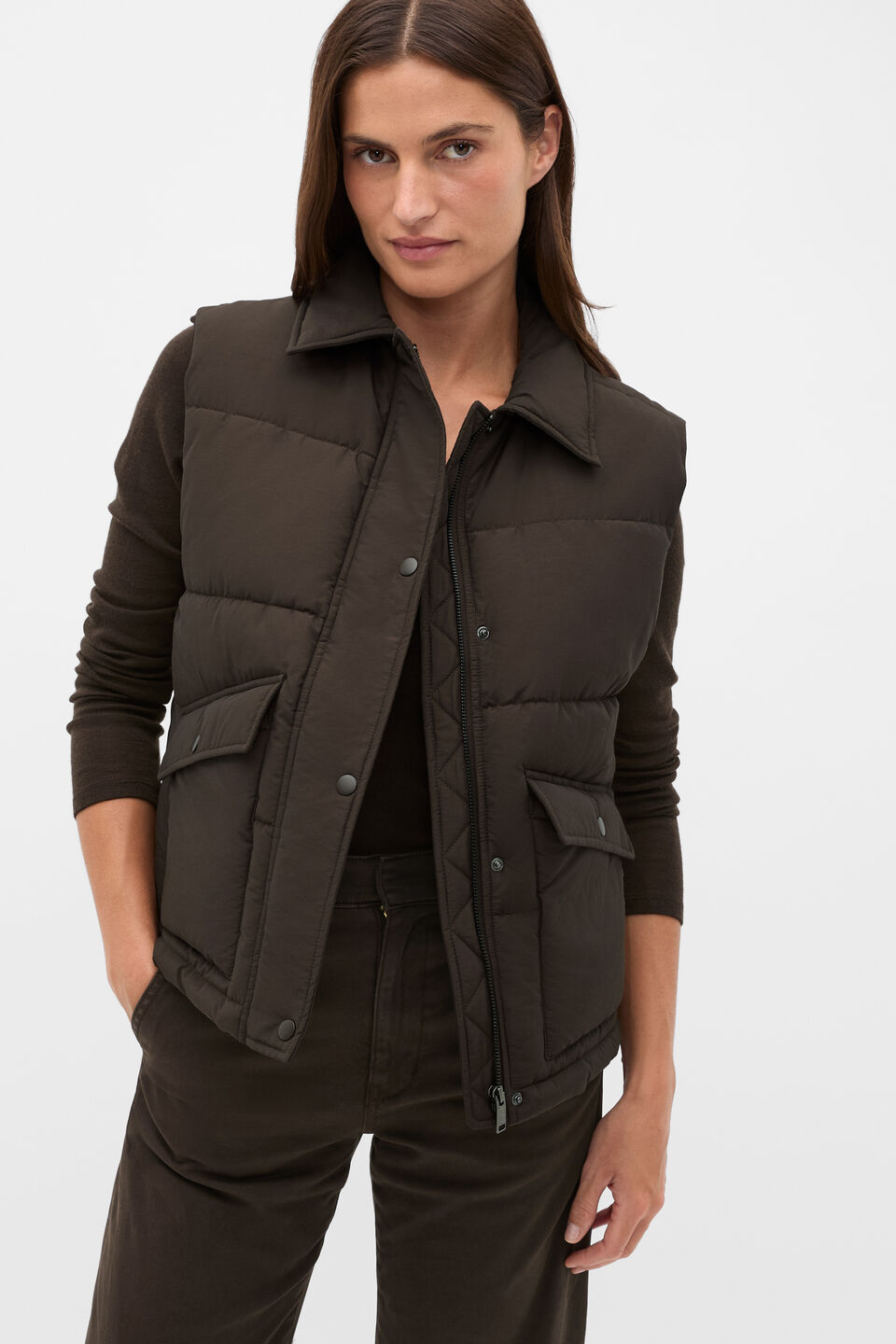 Casual Puffer Vest  Coffee Bean