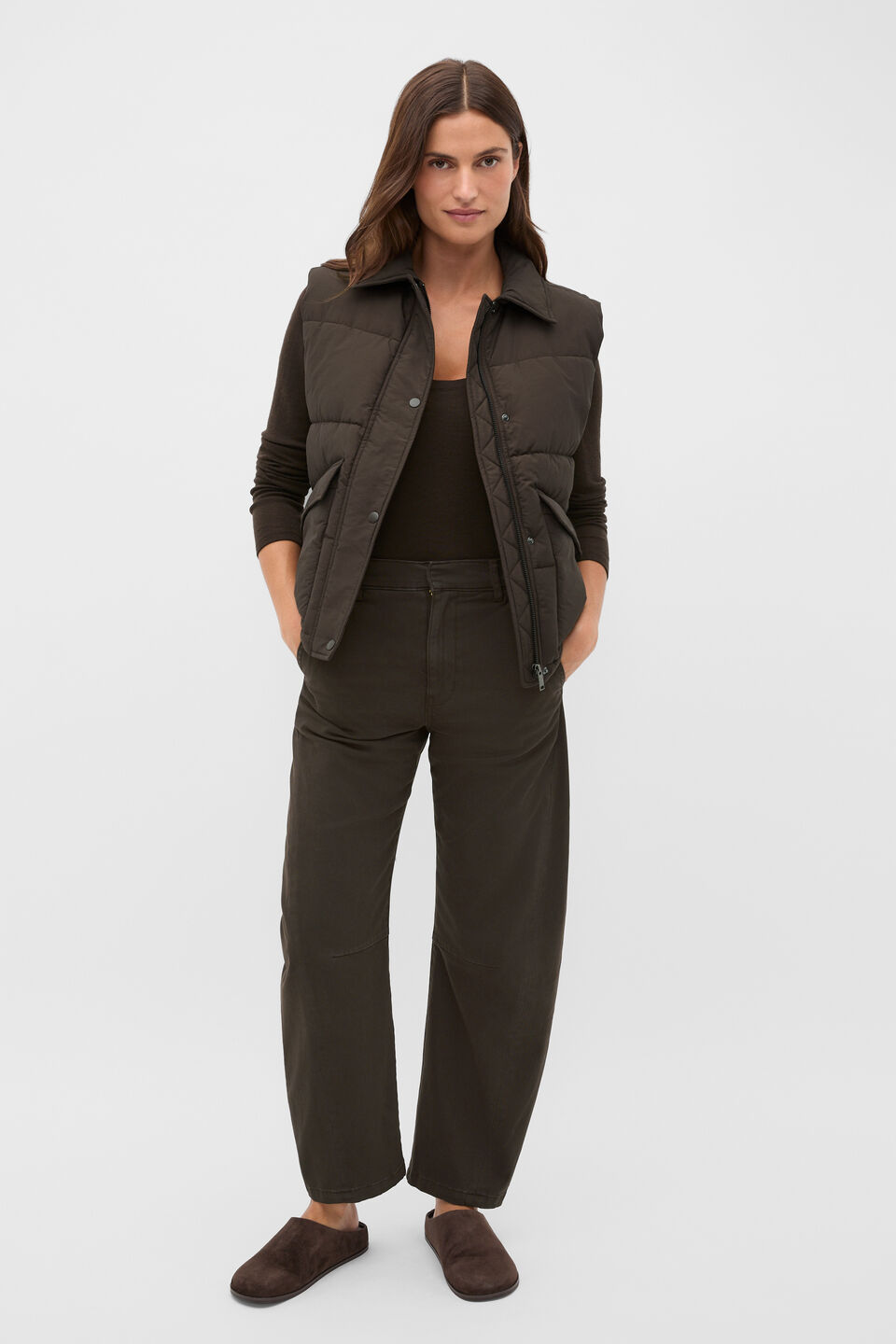 Casual Puffer Vest  Coffee Bean