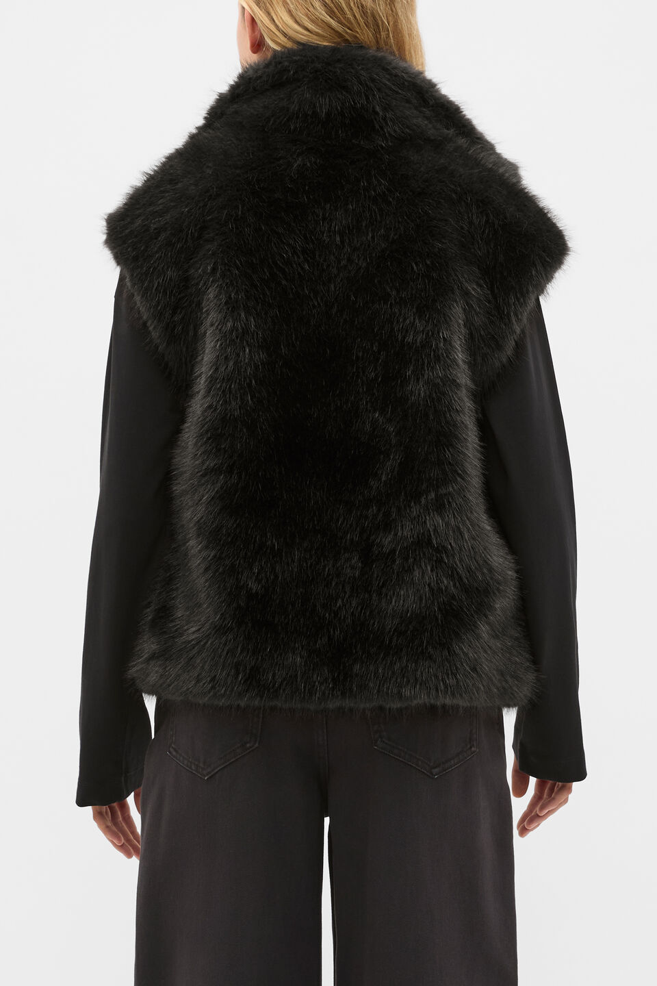 Faux Fur Zip Through Vest  Black