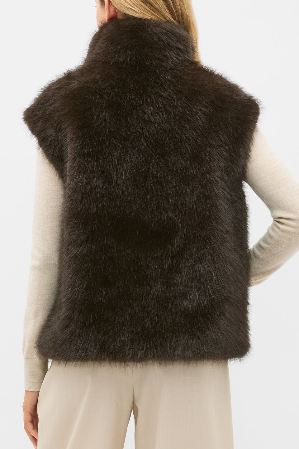 Faux Fur Zip Through Vest  Coffee Bean