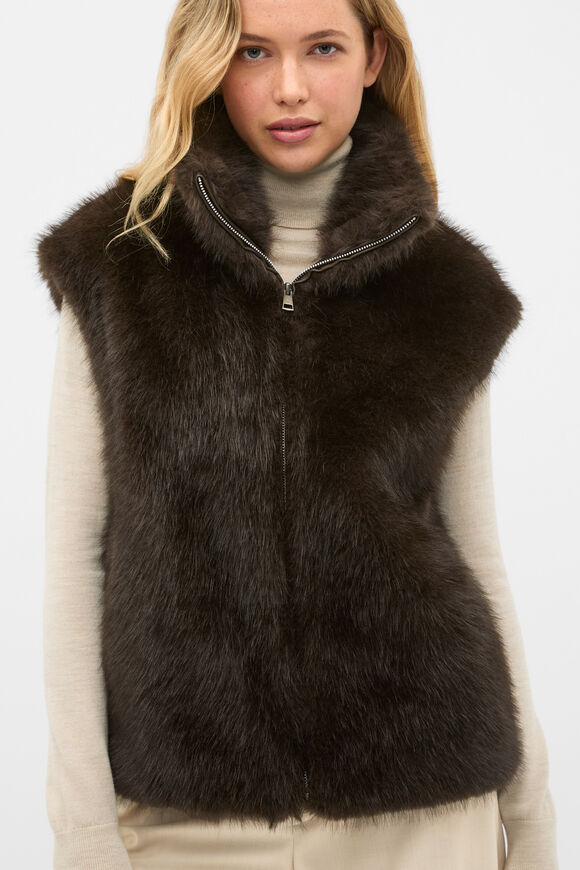 Faux Fur Zip Through Vest  Coffee Bean  hi-res