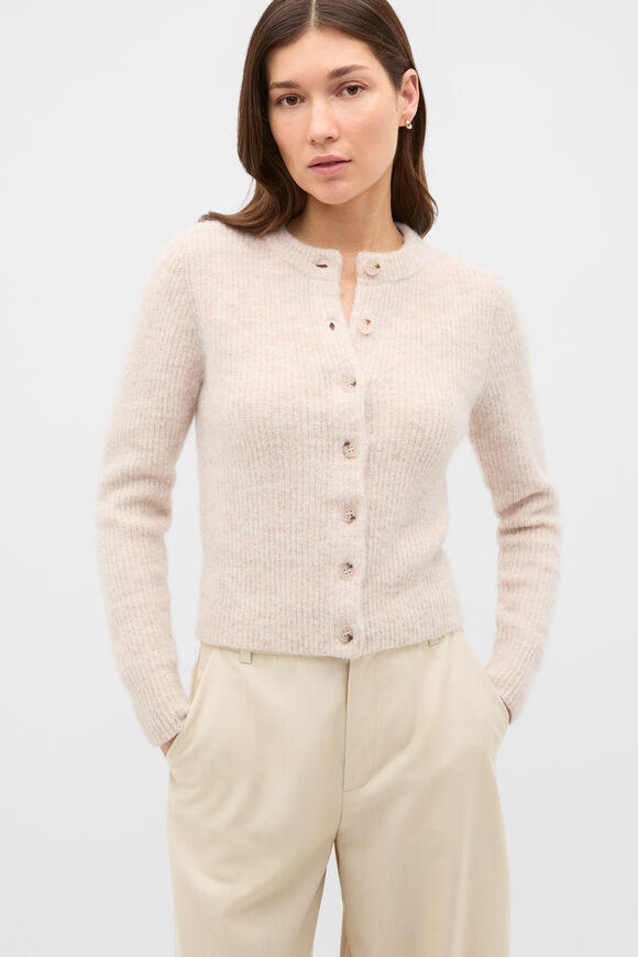 Alpaca Blend Fitted Cardigan  Cashew Cream Marle  hi-res