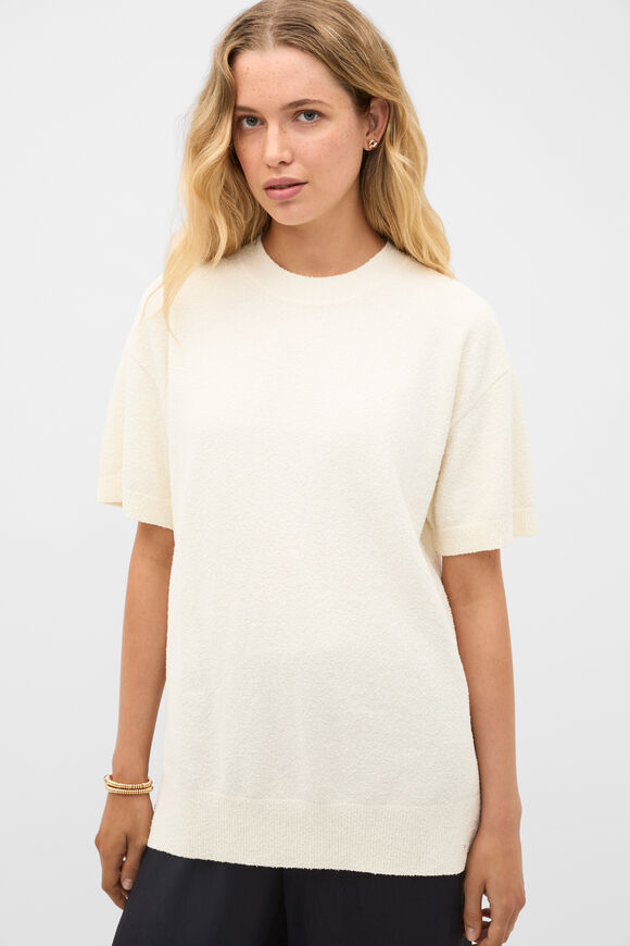 Boucle Oversized Knit Tee  Coconut Cream  hi-res