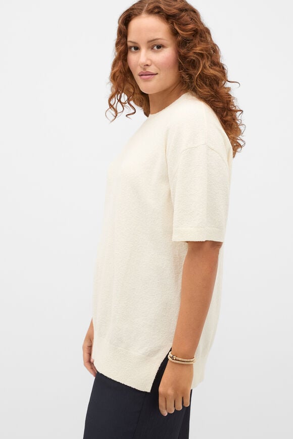 Boucle Oversized Knit Tee  Coconut Cream  hi-res