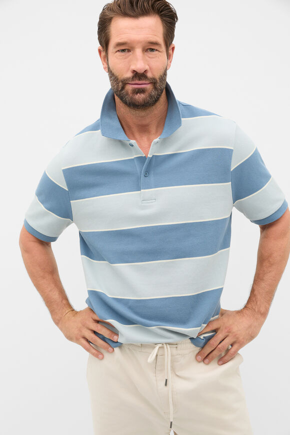 Stripe Pique Polo  Ocean Blue Stripe  hi-res