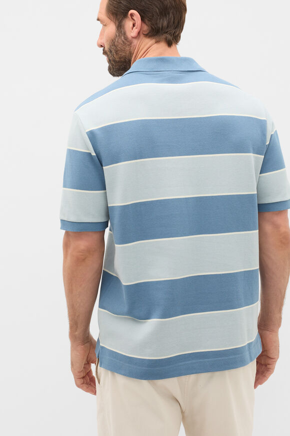Stripe Pique Polo  Ocean Blue Stripe  hi-res