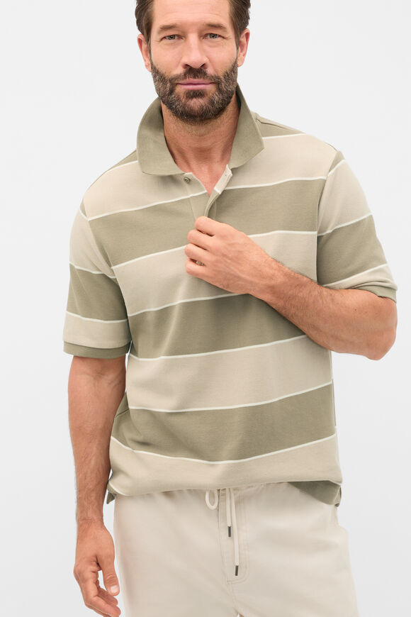 Stripe Pique Polo  Putty Stripe  hi-res