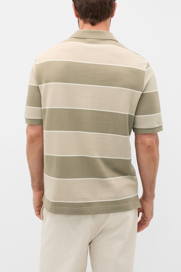 Stripe Pique Polo  Putty Stripe  hi-res