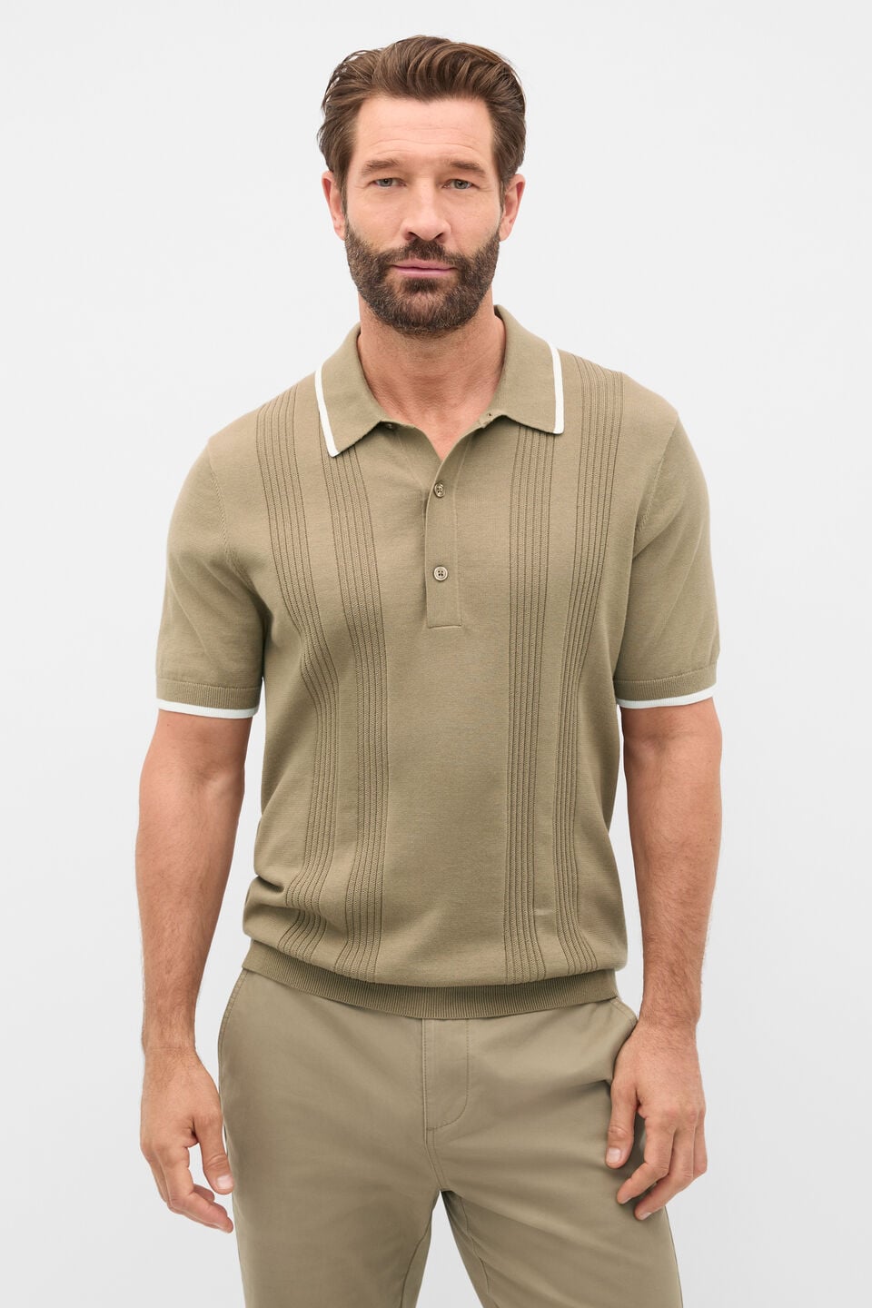 Cotton Rib Polo  Putty