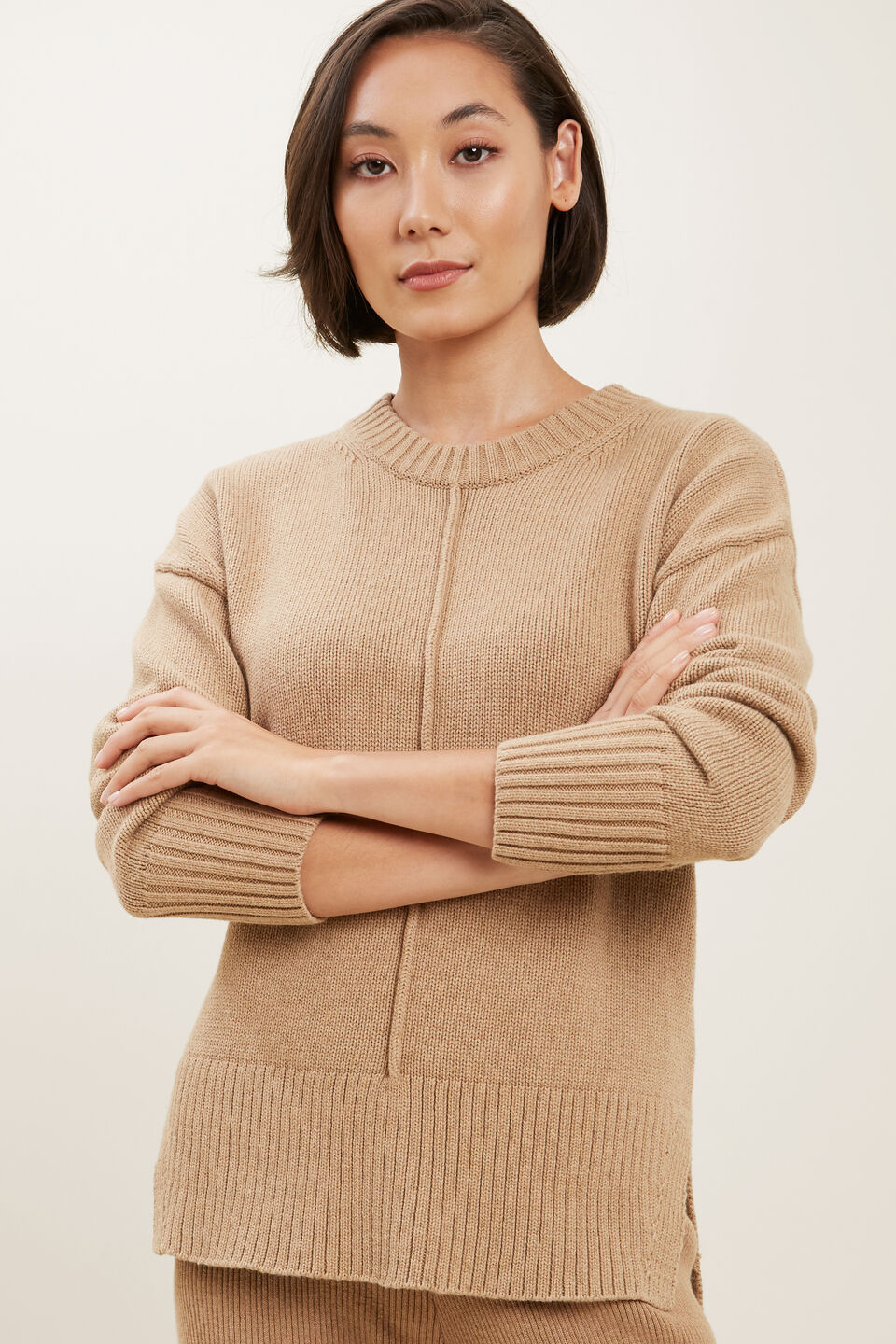 Relaxed Seam Front Sweater  Honey Dew Marle