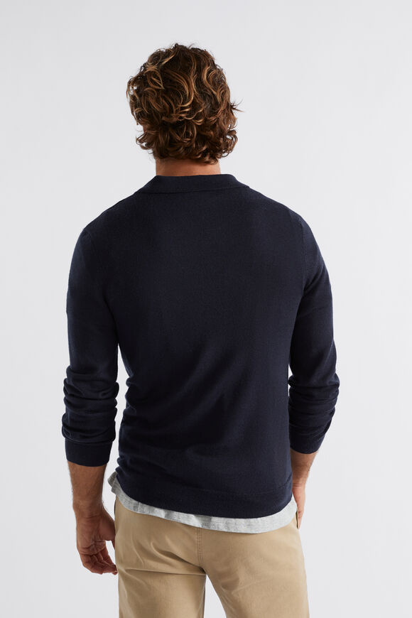 Merino Knitted Polo  Midnight Blue  hi-res