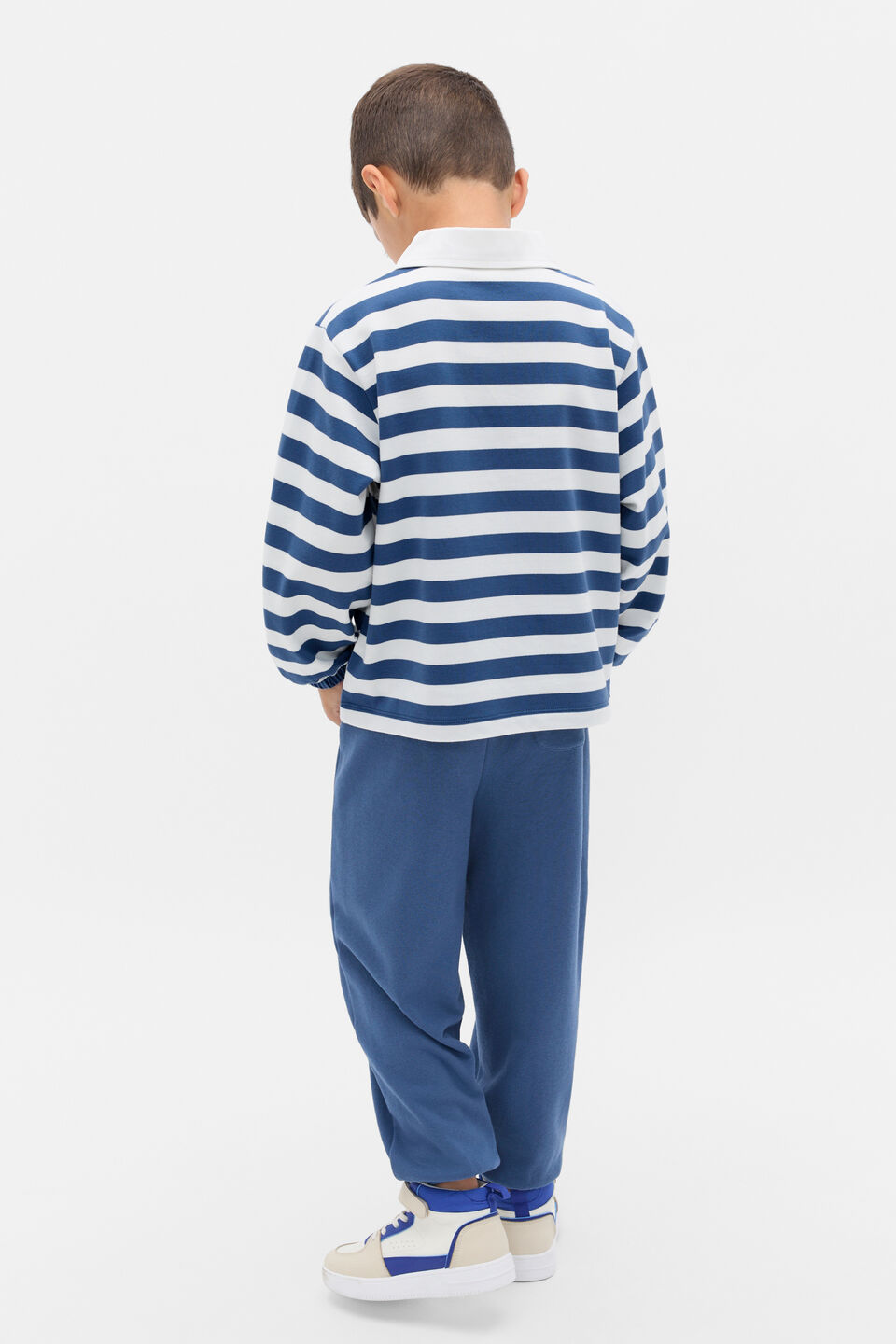 Stripe Collar Logo Sweat  Washed Navy