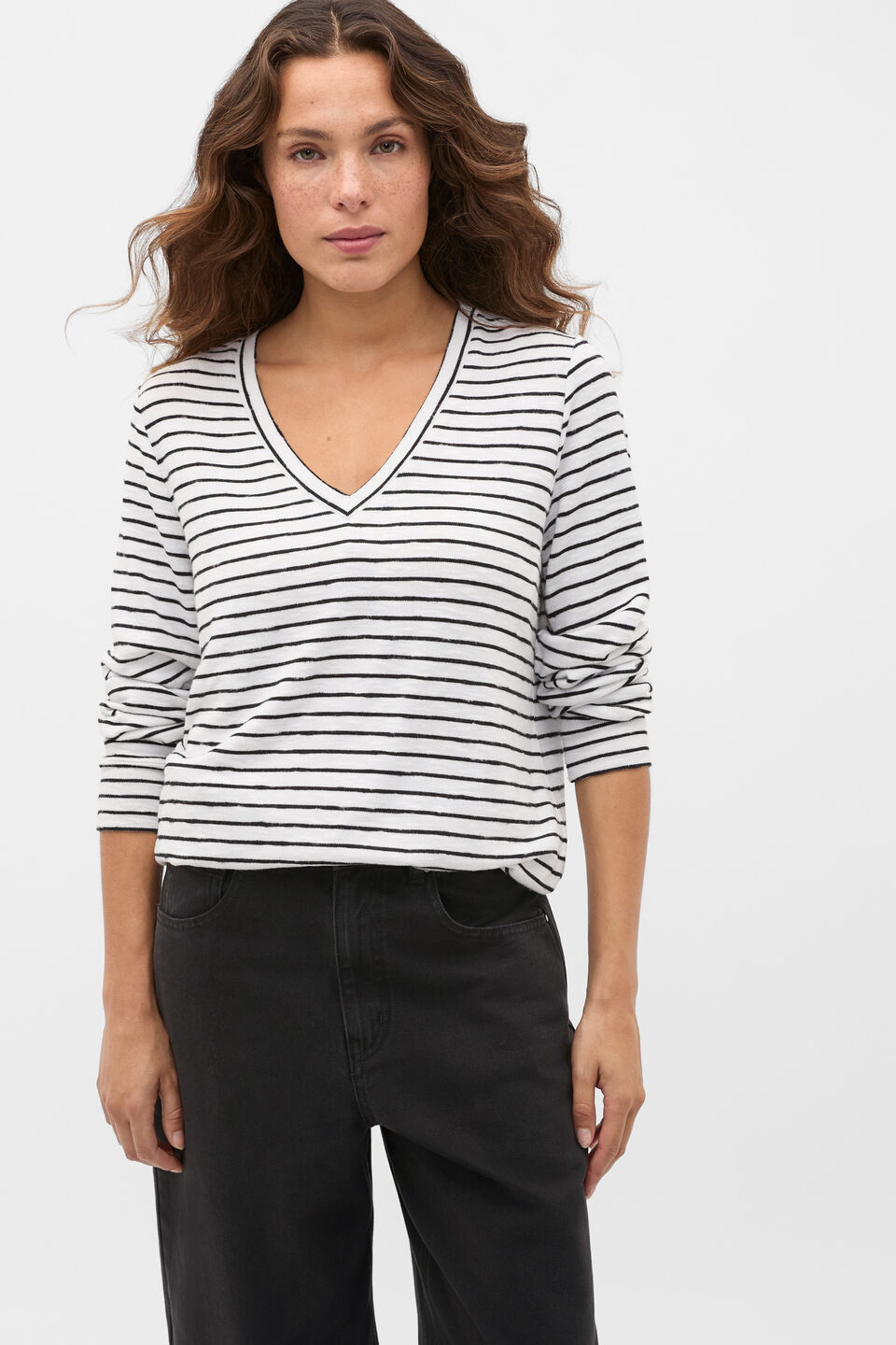 Supersoft V Neck Top  Mono Stripe