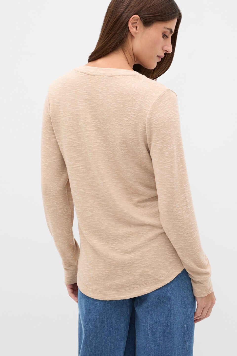 Supersoft V Neck Top  Sandstone Marle