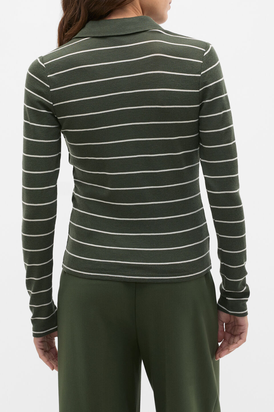 Australian Merino Henley Top  Deep Forest Stripe