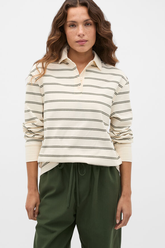 Stripe Rugby Polo Top  Deep Forest Stripe  hi-res