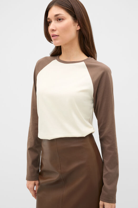 Spliced Raglan Long Sleeve Top  Chestnut  hi-res