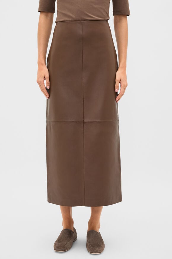 Leather Column Skirt  Chestnut  hi-res