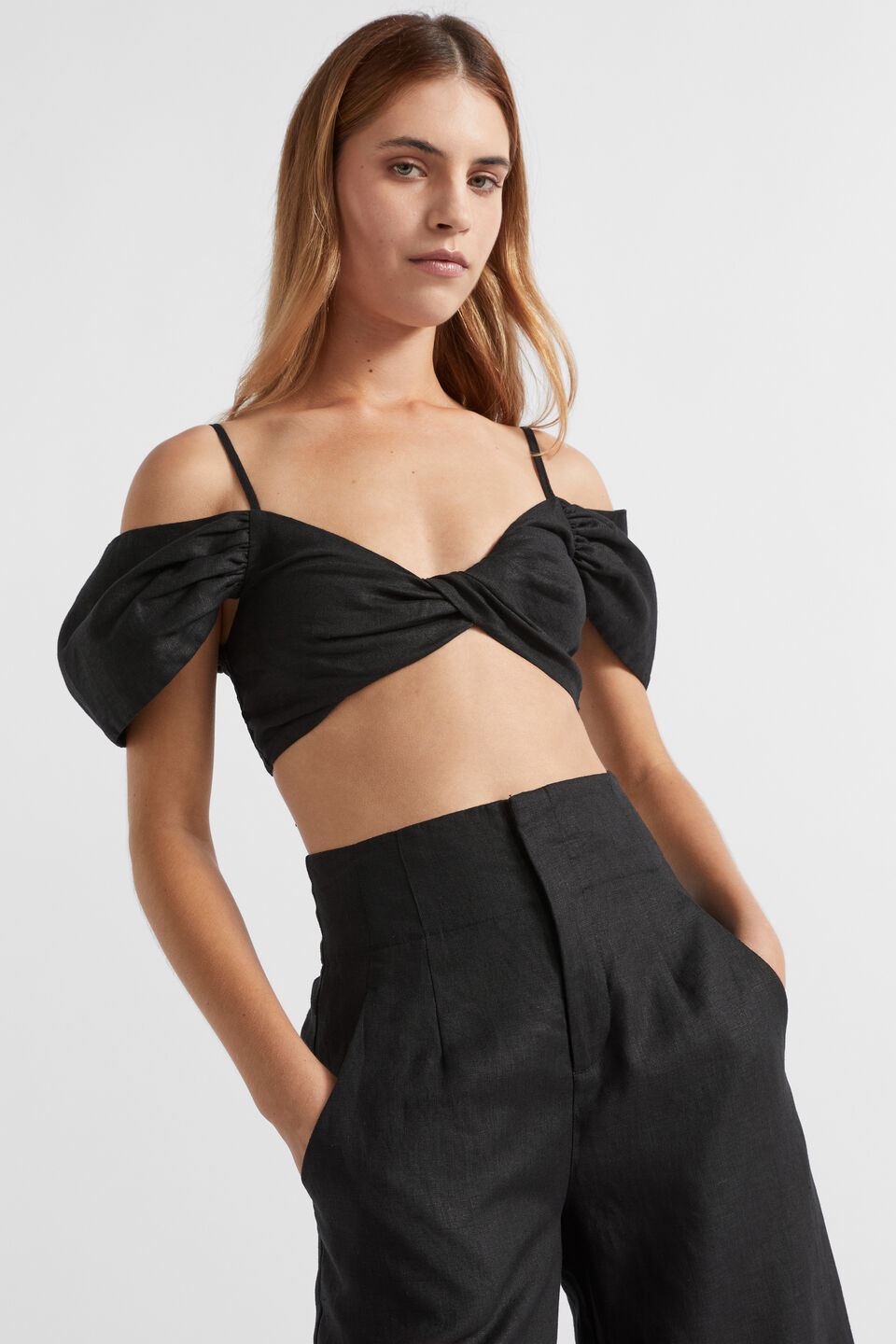Twist Front Crop  Black
