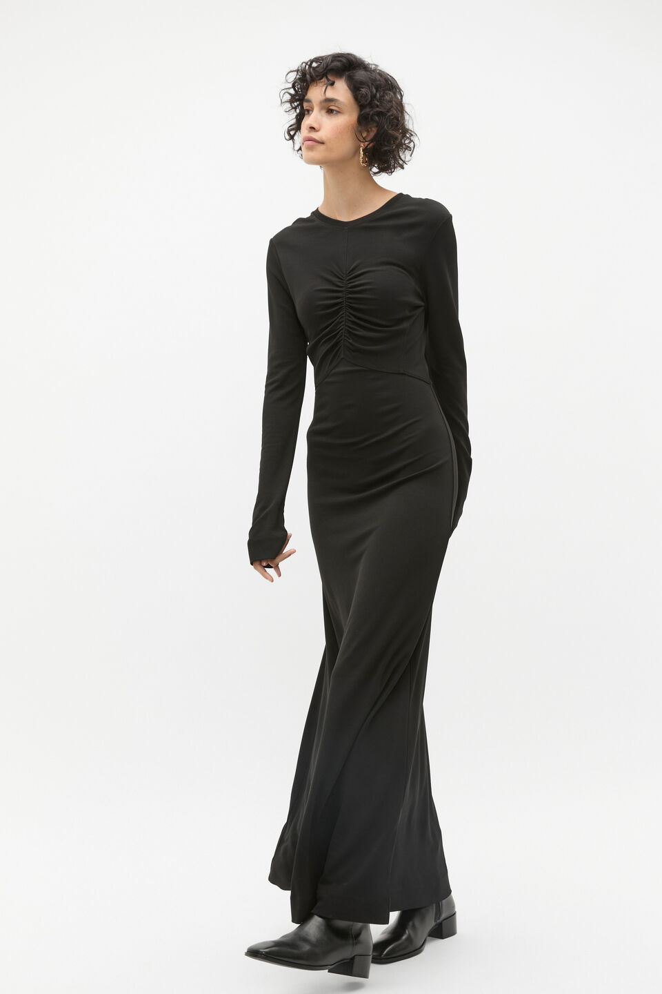 Micro Jersey Ruched Midi Dress  Black