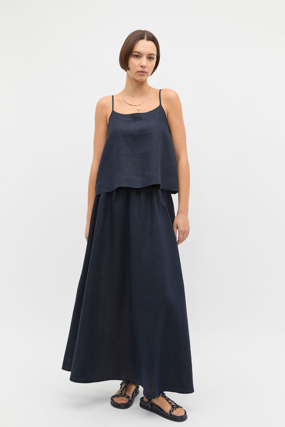 Linen Scoop Cami  Twilight Blue