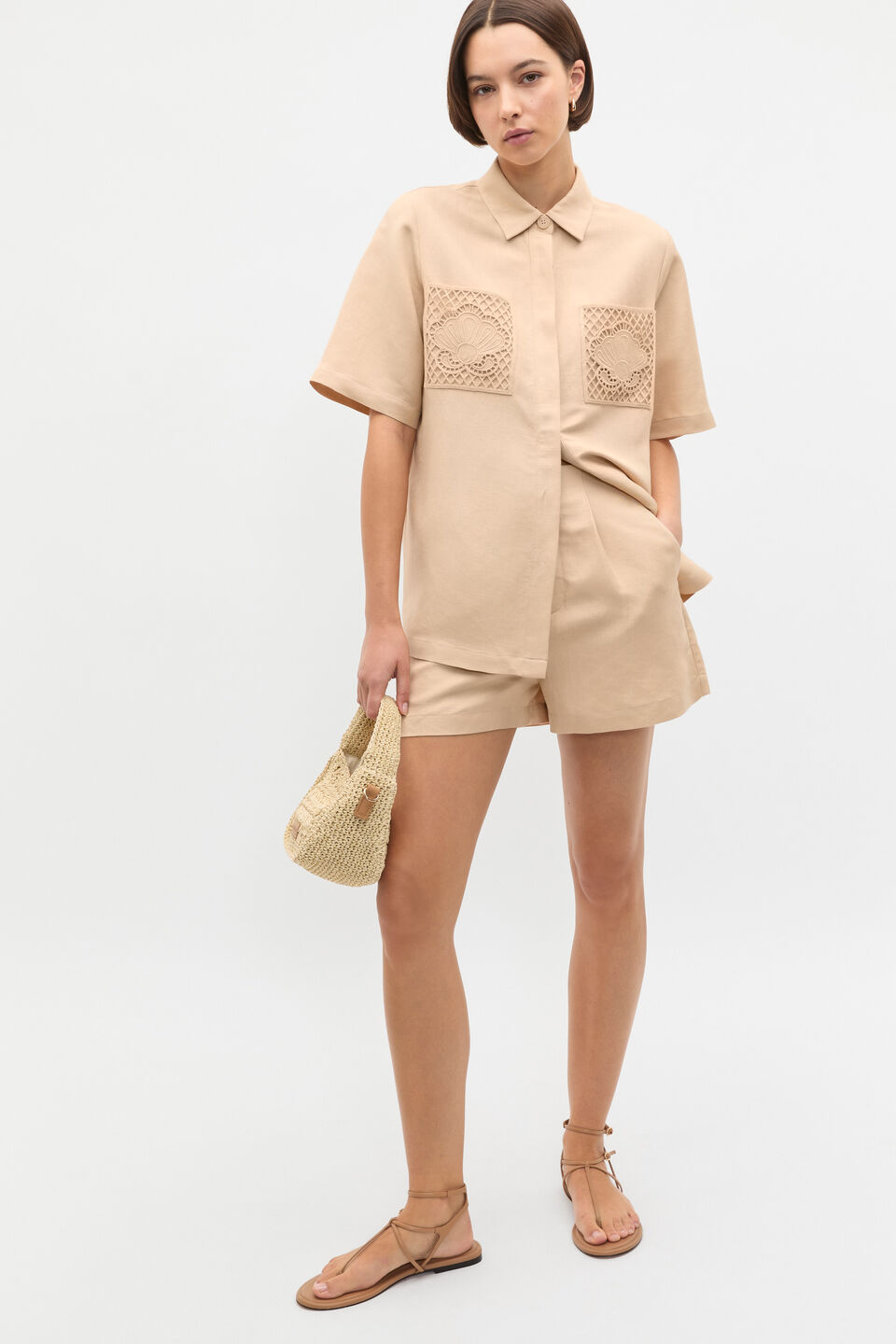 Crochet Pocket Shirt  Ecru