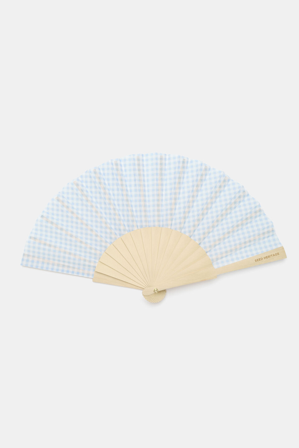 Seed Hand Fan  Chalk Blue Gingham
