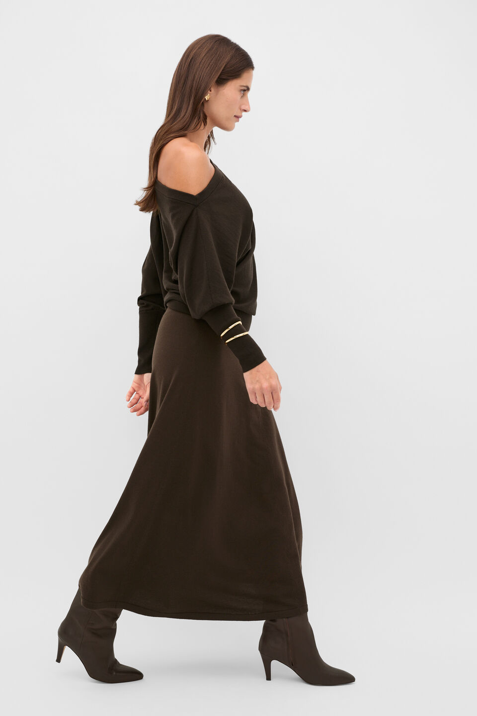 Wool Blend Off Shoulder Knit  Coffee Bean