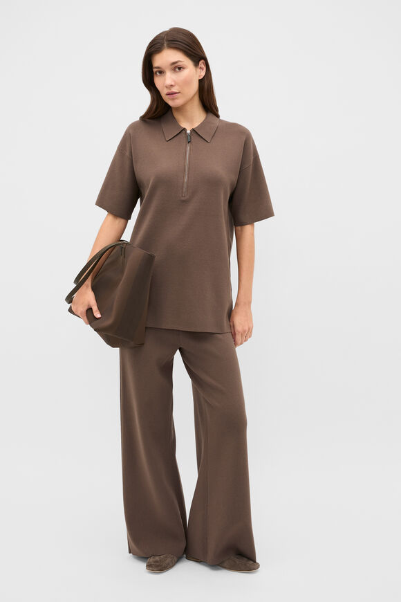 Oversized Zip Polo Knit  Chestnut  hi-res