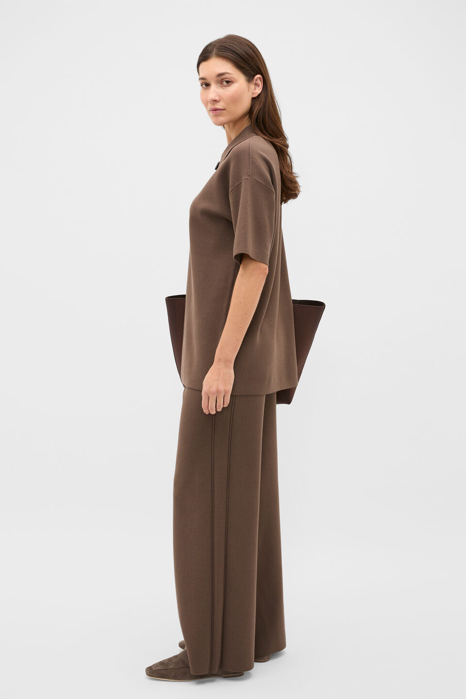 Knitted Rib Side Pant  Chestnut