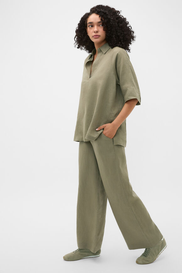 Core Linen Half Placket Popover  Caper  hi-res