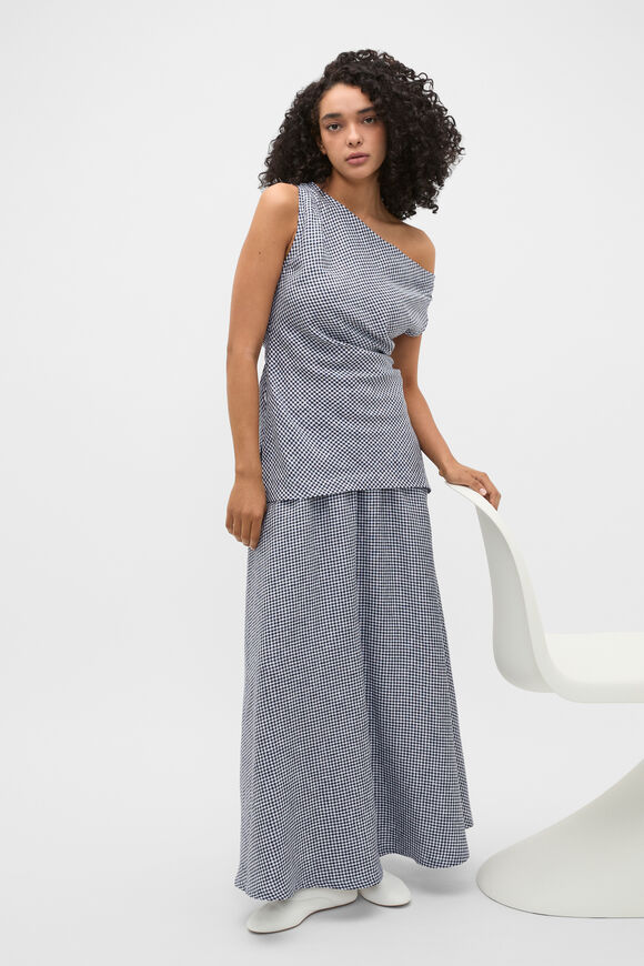 Linen Gingham Asymmetrical Top  Twilight Blue Gingham  hi-res