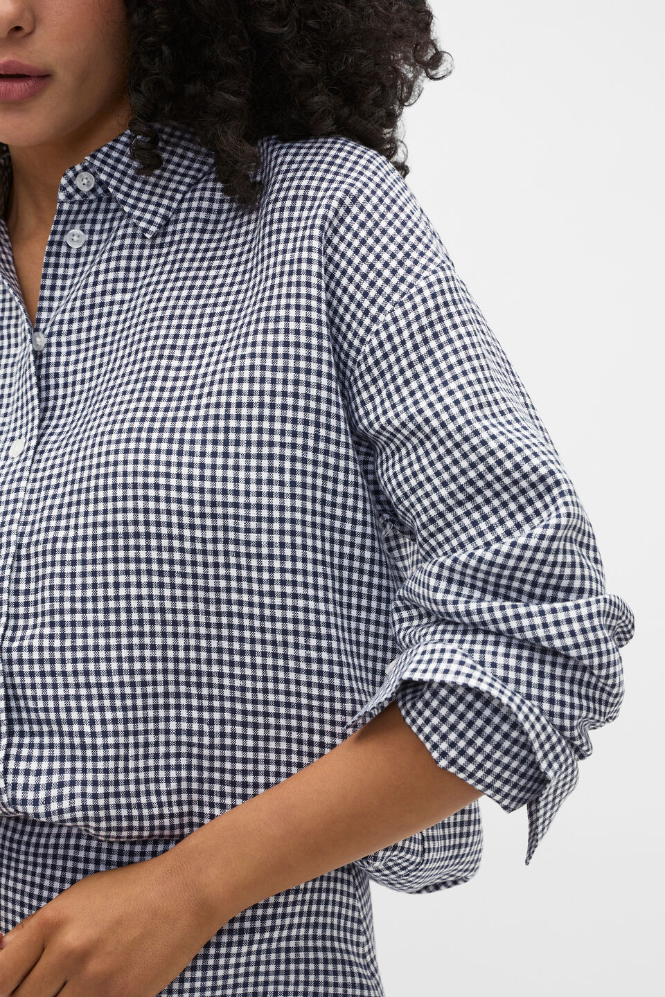 Linen Gingham Oversized Shirt  Twilight Blue Gingham
