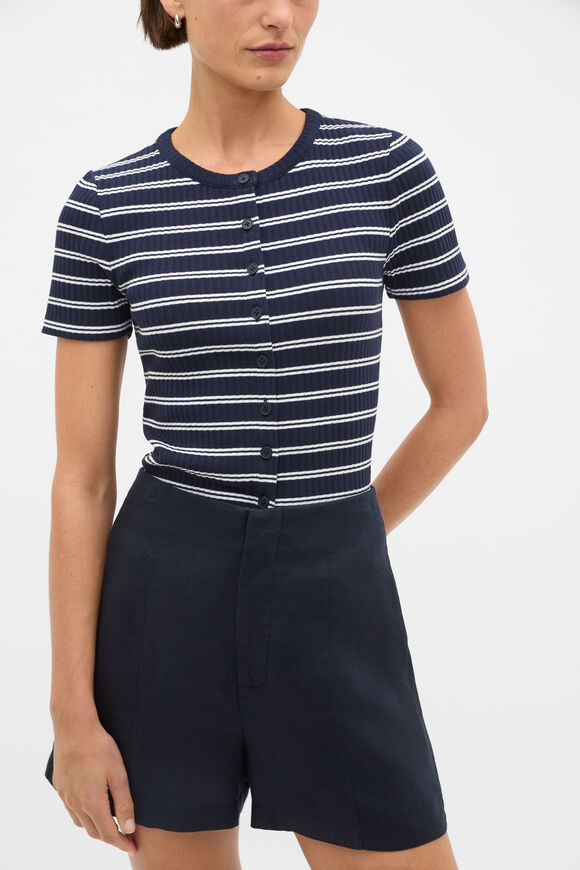 Button Through Rib Top  Twilight Blue Stripe  hi-res