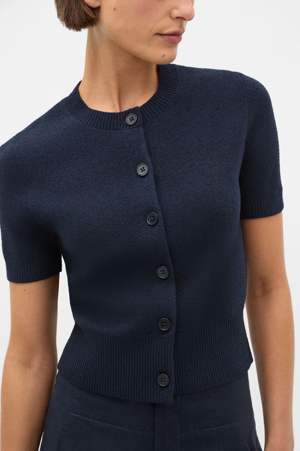 Boucle Short Sleeve Cardigan  Twilight Blue
