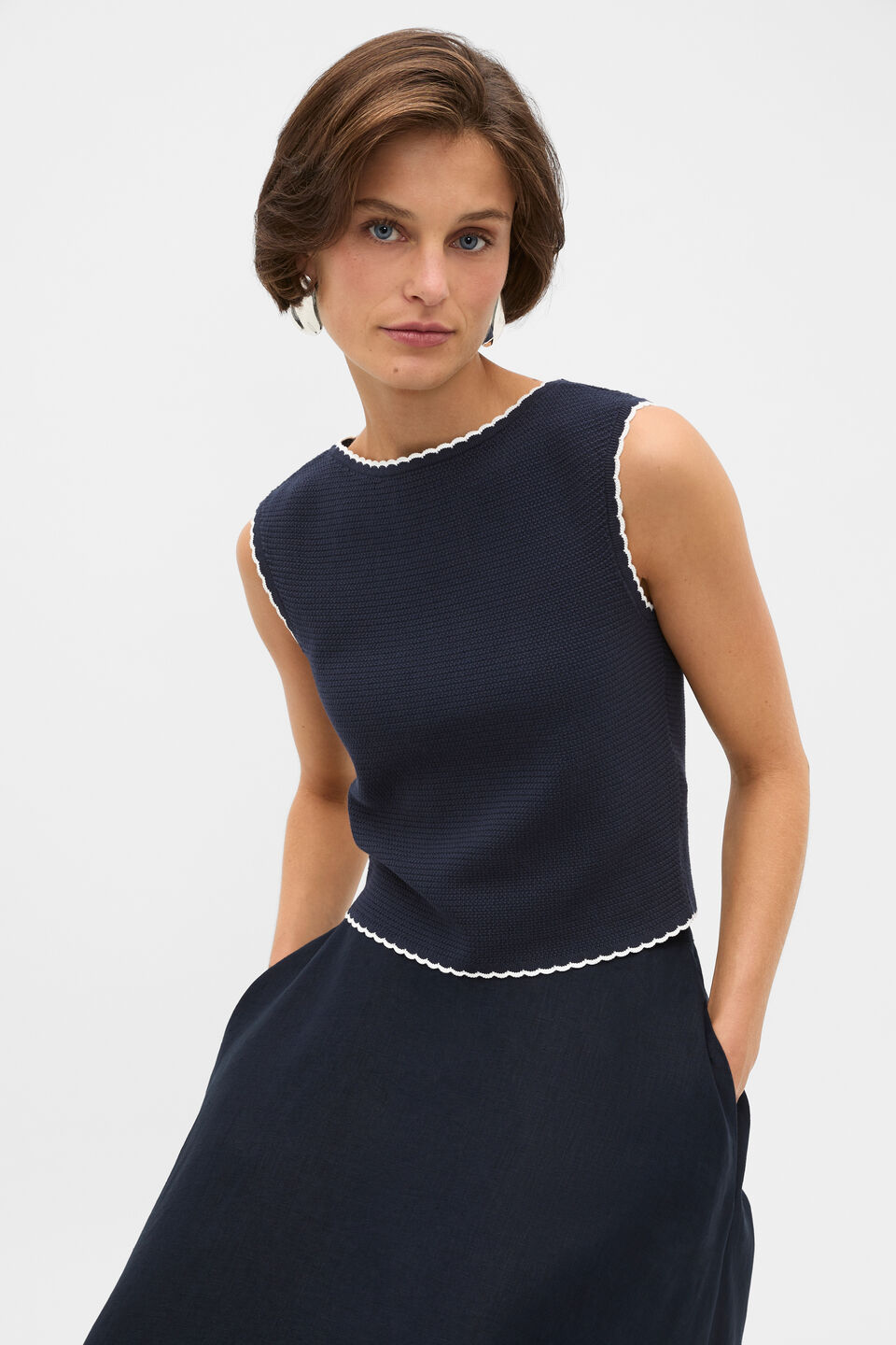 Textured Mini Scallop Knit Top  Twilight Blue