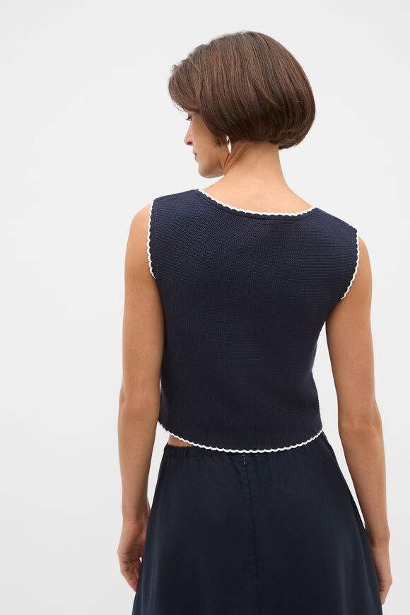 Textured Mini Scallop Knit Top  Twilight Blue  hi-res