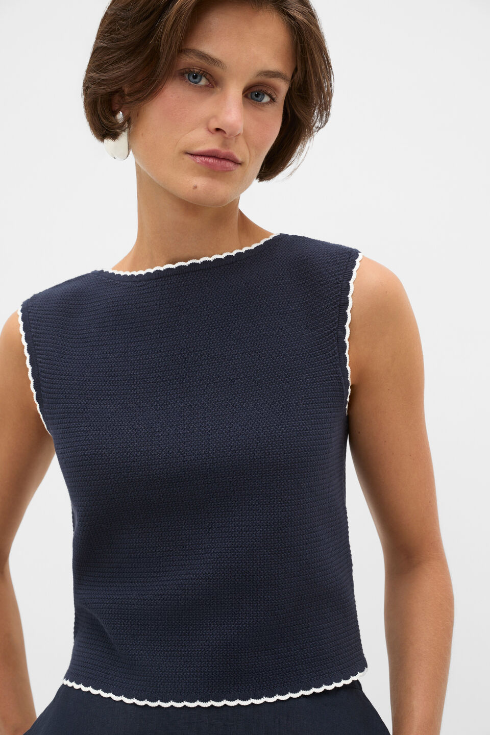 Textured Mini Scallop Knit Top  Twilight Blue