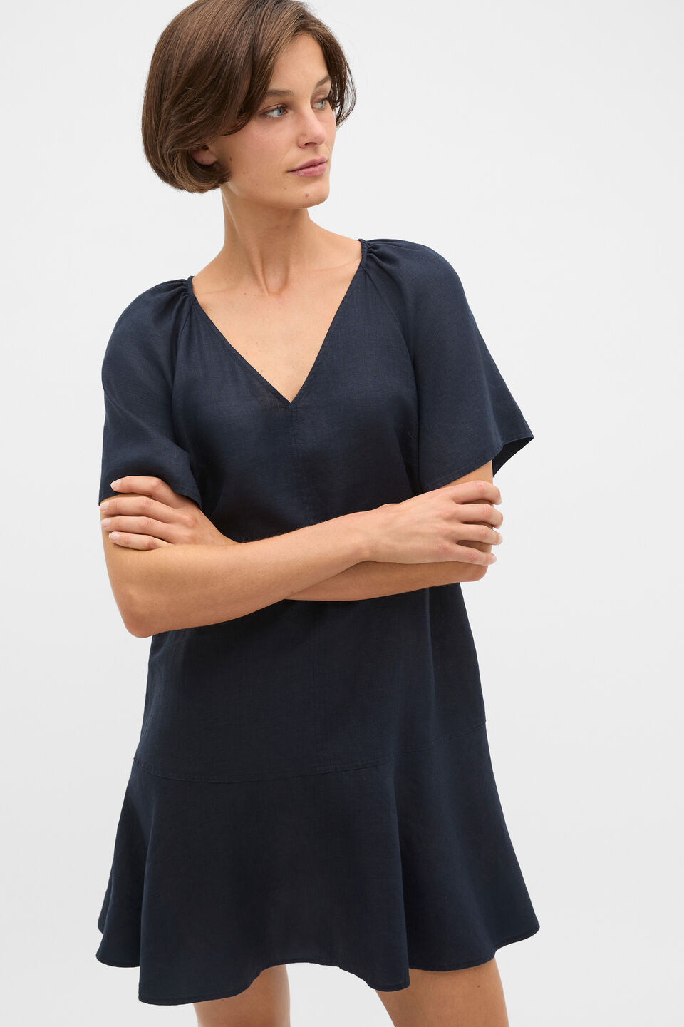 Core Linen Flutter Mini Dress  Twilight Blue