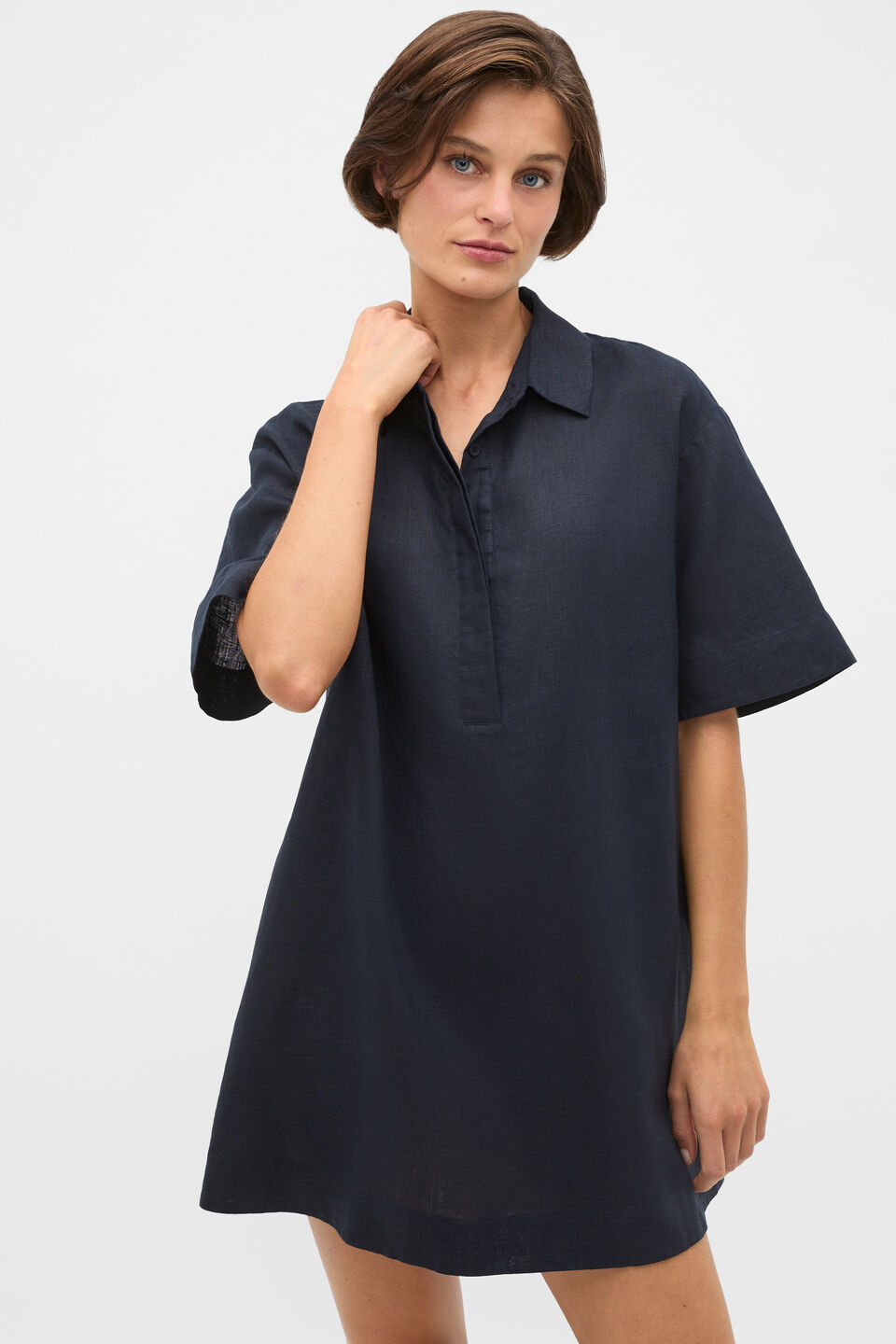 Linen Shirt Mini Dress  Twilight Blue